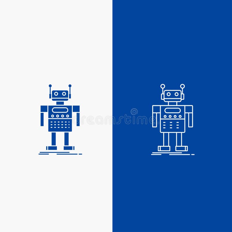 Robot, Android, artificial, bot, technology Line and Glyph web Button in Blue color Vertical Banner for UI and UX, website or vector illustration