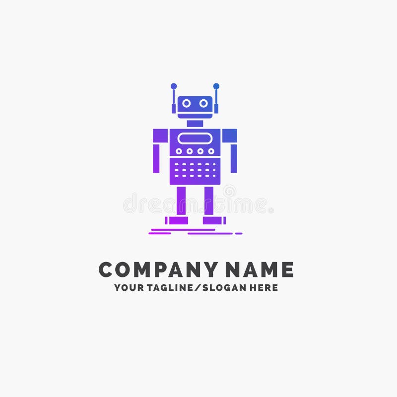 Robot, Android, artificial, bot, technology Purple Business Logo Template. Place for Tagline stock illustration