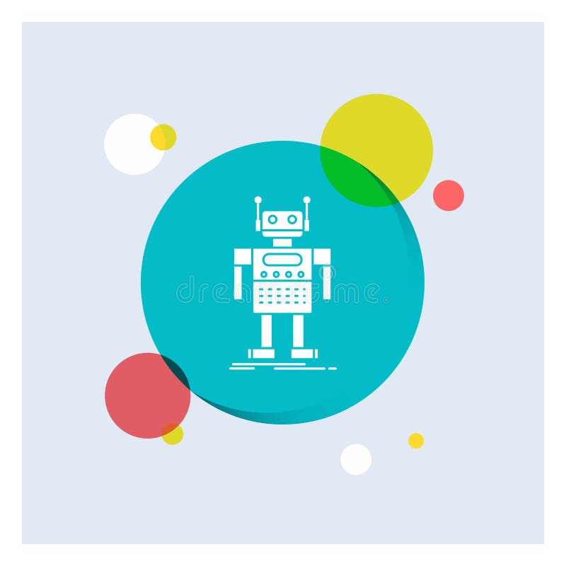 Robot, Android, artificial, bot, technology White Glyph Icon colorful Circle Background vector illustration