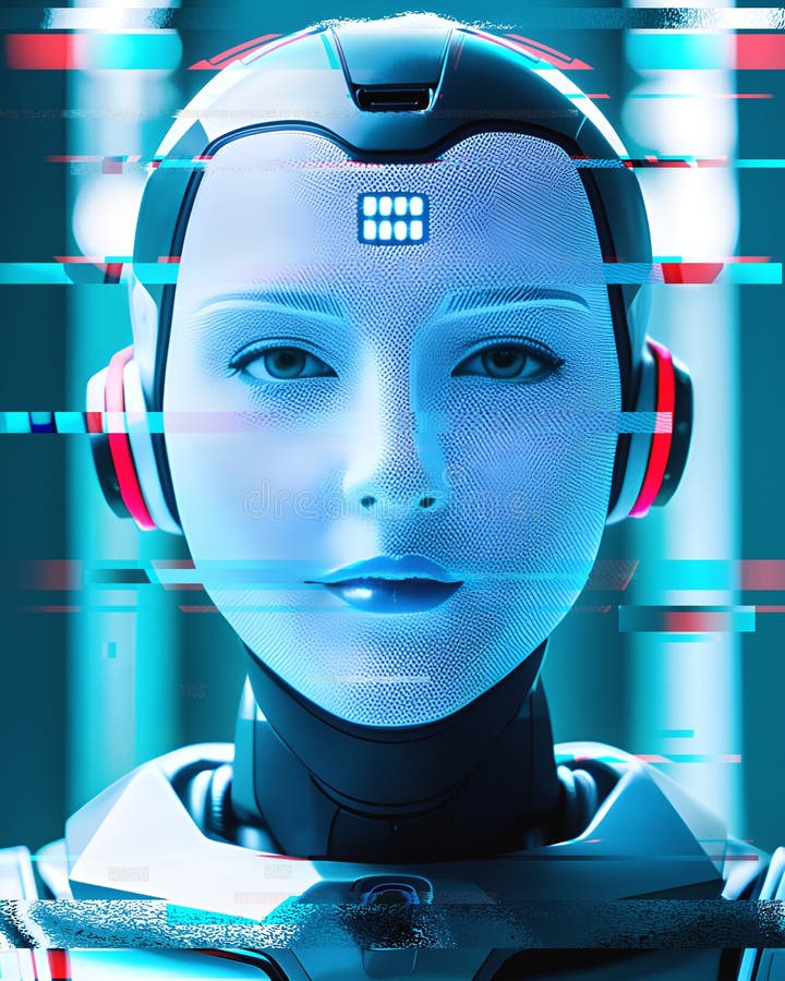 Robot Android cyborg portret cu efect de eroare generativ royalty free illustration