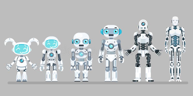 Robot android innovation technology science fiction future flat design icons set vector illustration stock illustration