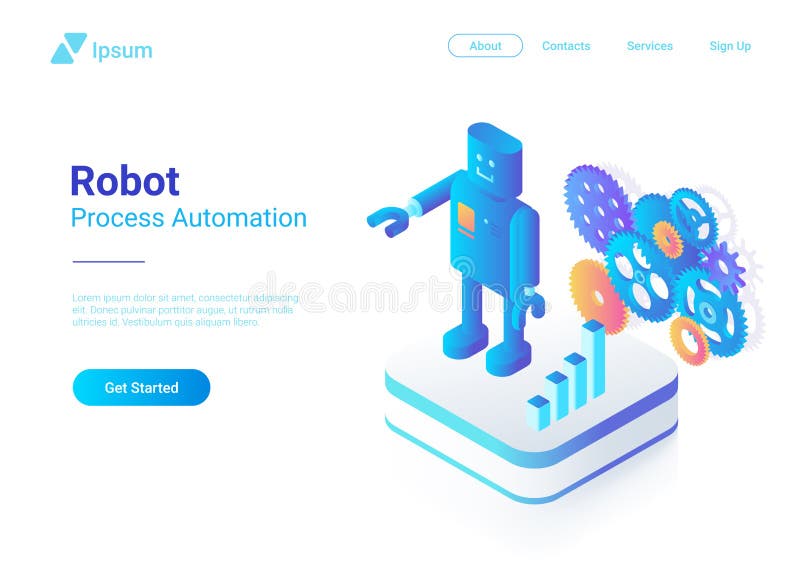 Robot Android retro Flat Isometric. Automation Tec vector illustration