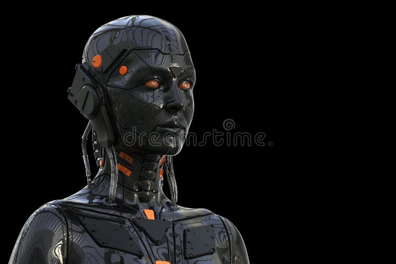 Robot Android Woman Humanoid - isolated in black background royalty free illustration
