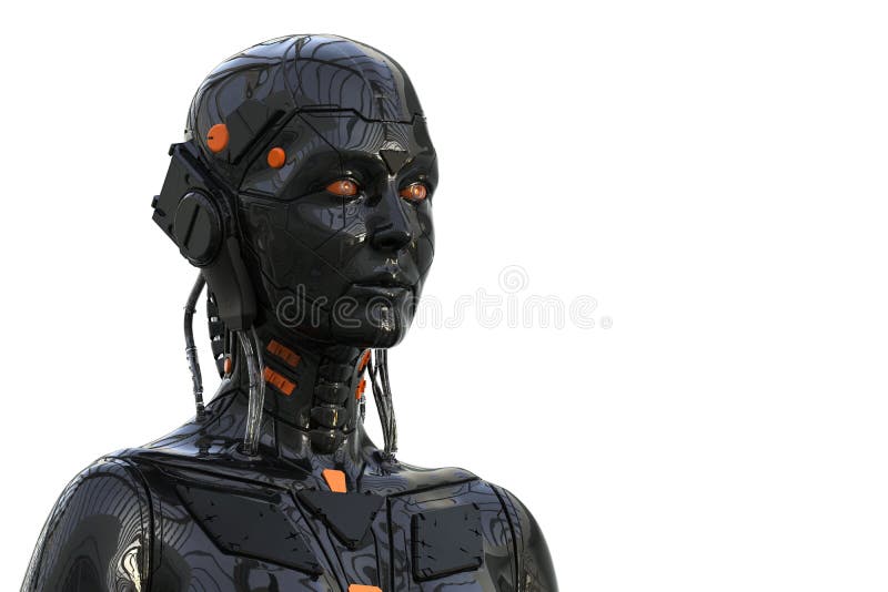 Robot Android Woman Humanoid - isolated in white background stock illustration