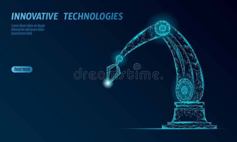 Robot arm low poly manipulator. Part construct assembly triangle shape. Polygonal connected dots 3D render robotic royalty free illustration