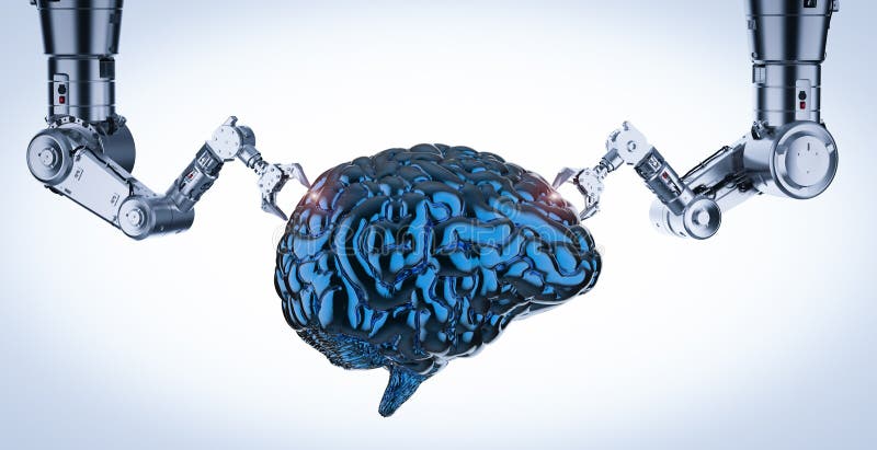 Robot arms with brain. 3d rendering robot arms with ai brain