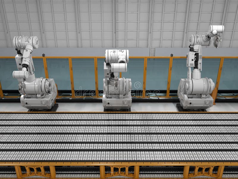 Robot arms with conveyor line vector illustration