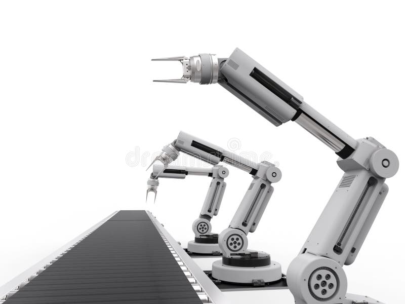 Robot arms with conveyor line royalty free illustration