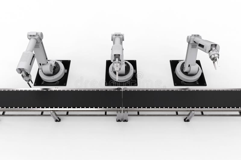 Robot arms with conveyor line royalty free illustration