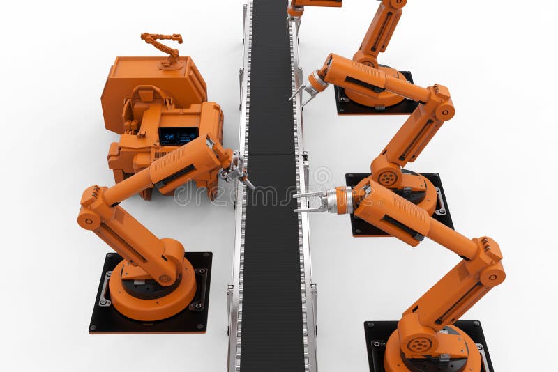 Robot arms with conveyor line royalty free illustration