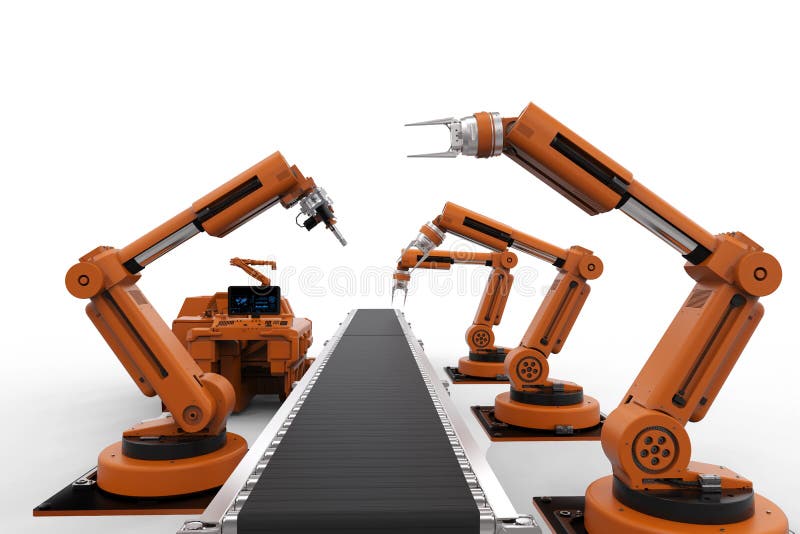 Robot arms with conveyor line vector illustration