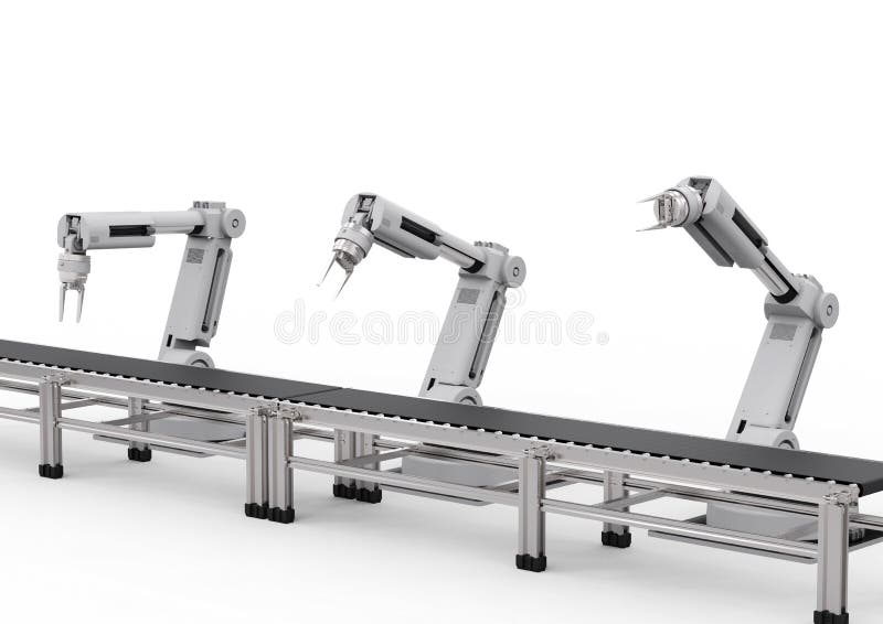 Robot arms with conveyor line vector illustration
