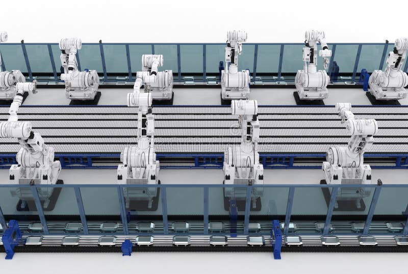 Robot arms with conveyor line vector illustration