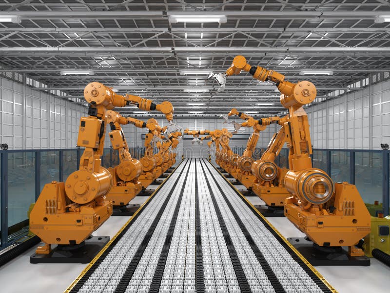 Robot arms with conveyor line royalty free illustration
