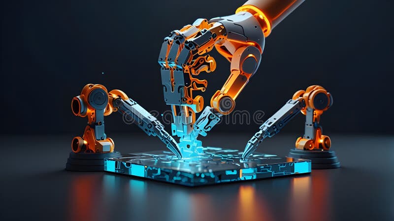 Robot Arms Working on Circuit Board vector illustration