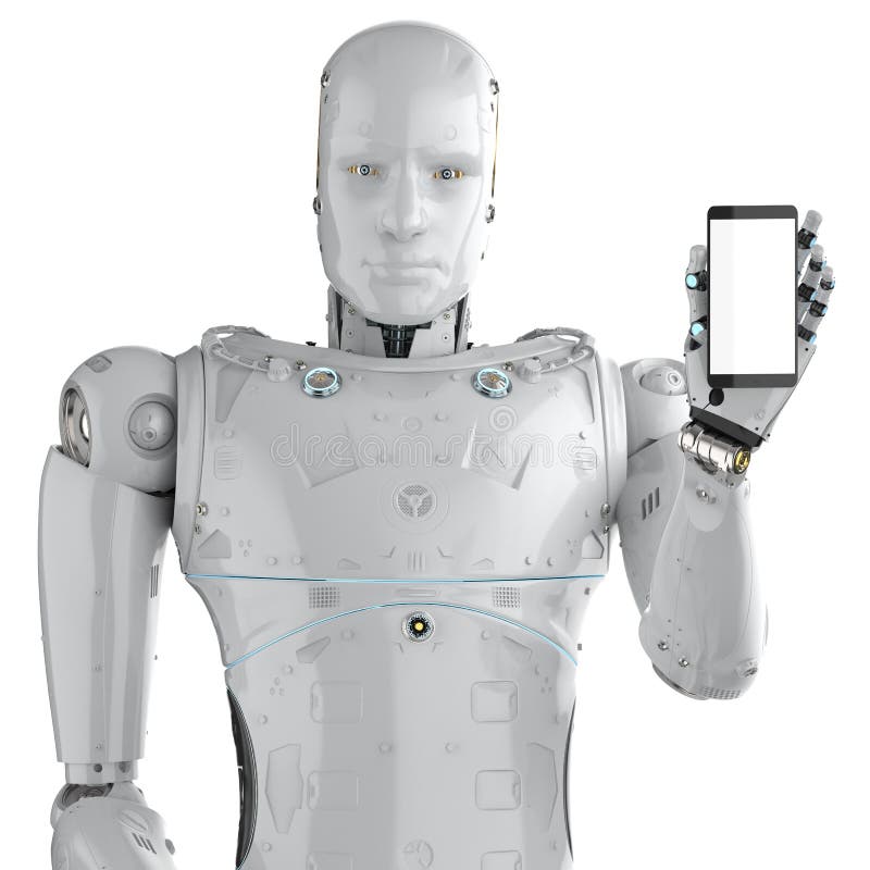 Robot avec le téléphone portable illustration stock Robot avec le téléphone portable illustration stock