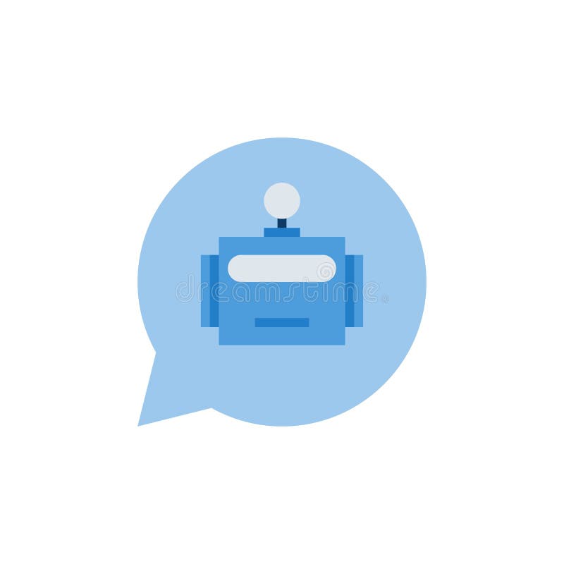 Robot in blue speech bubble icon - vector symbol royalty free illustration