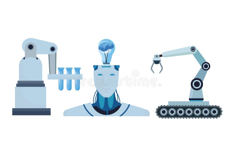 Robot with brain and robotic arms vector illustration Robot with brain and robotic arms vector illustration