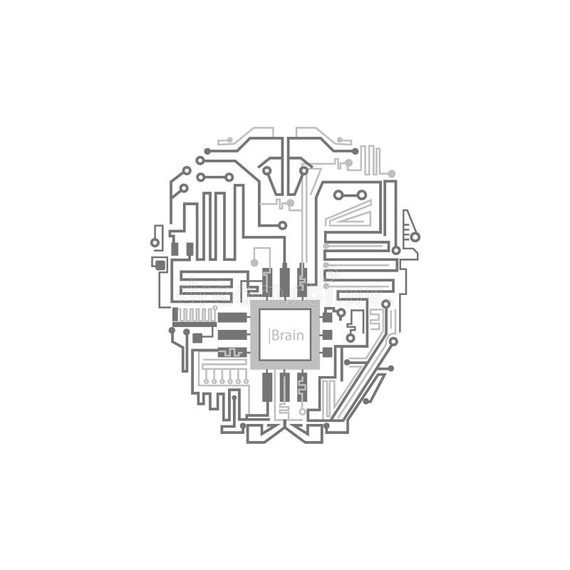 Robot brain shown as digital circuit scheme royalty free illustration