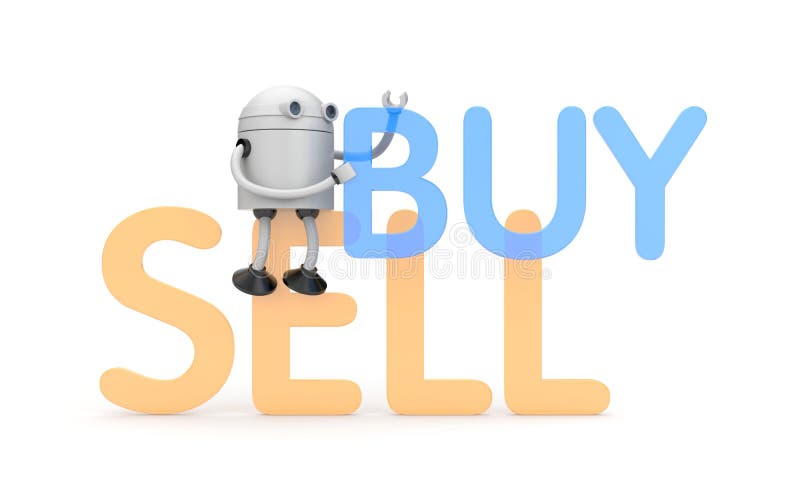 Robot with buy and sell words stock illustration Robot with buy and sell words stock illustration
