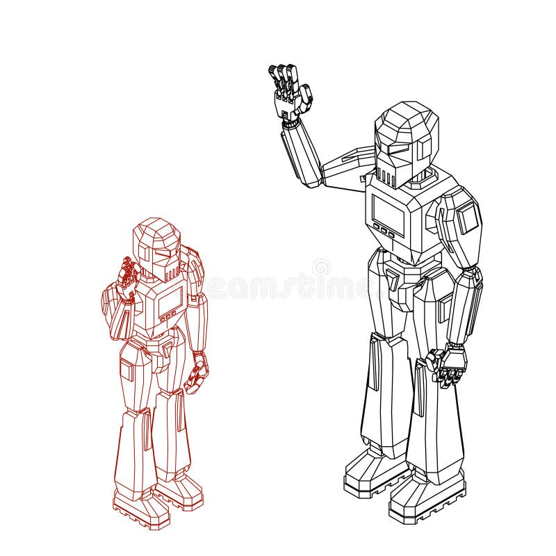 Robot character greeting. Isolated on white background. Vector o stock illustration