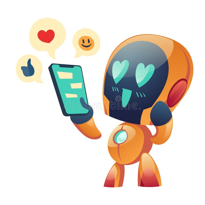 Robot or chatbot having love conversation online stock illustration