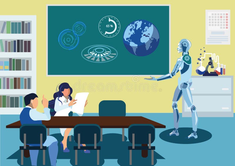 Robot che consegna l'illustrazione piana di vettore di discorso illustrazione di stock Robot che consegna l'illustrazione piana di vettore di discorso illustrazione di stock