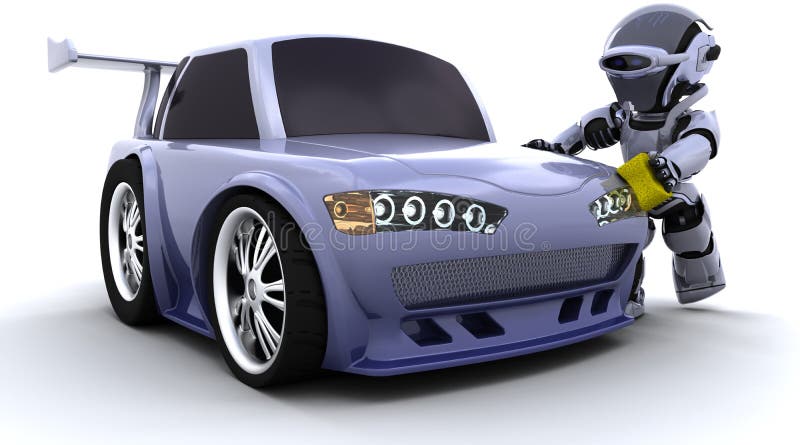Robot che lava un'automobile illustrazione vettoriale Robot che lava un'automobile illustrazione vettoriale