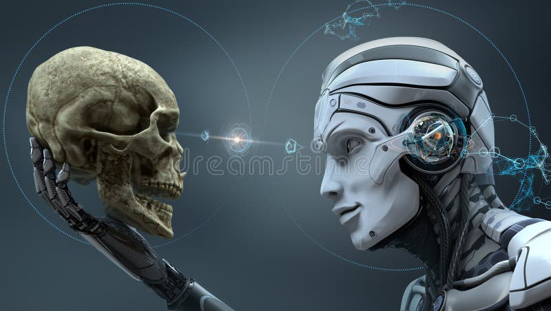 Robot che tiene un cranio umano royalty illustrazione gratis Robot che tiene un cranio umano royalty illustrazione gratis