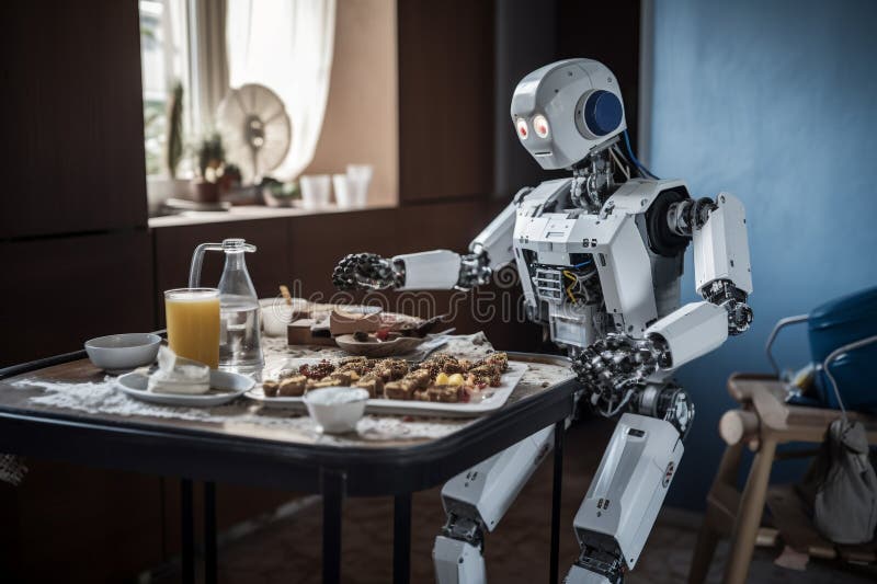 Robot Chef in the Kitchen, Preparing Breakfast with Advanced AI