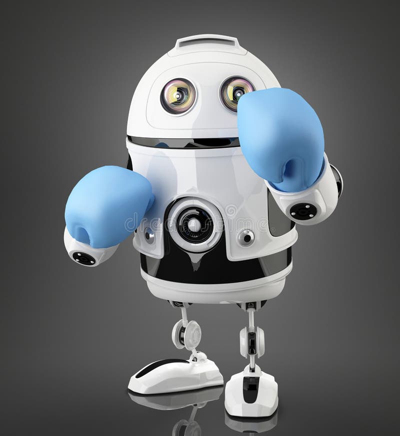 Robot with blue boxing gloves. Technology concept. Isolated over white. Contains clipping path. Robot with blue boxing gloves. Technology concept. Isolated over white. Contains clipping path.