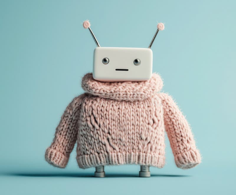 Robot con suéter rosa : una encantadora y caprichosa representación 3d de un robot que lleva un cómodo suéter rosa libre illustration