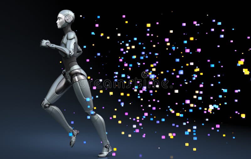 Robot corrente che lascia una traccia di pixel illustrazione vettoriale Robot corrente che lascia una traccia di pixel illustrazione vettoriale