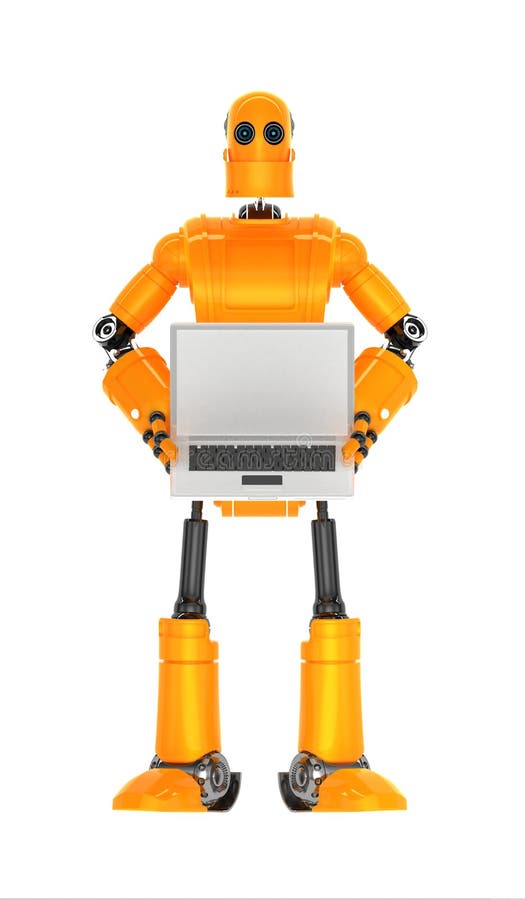 Robot cu laptop gol vector illustration