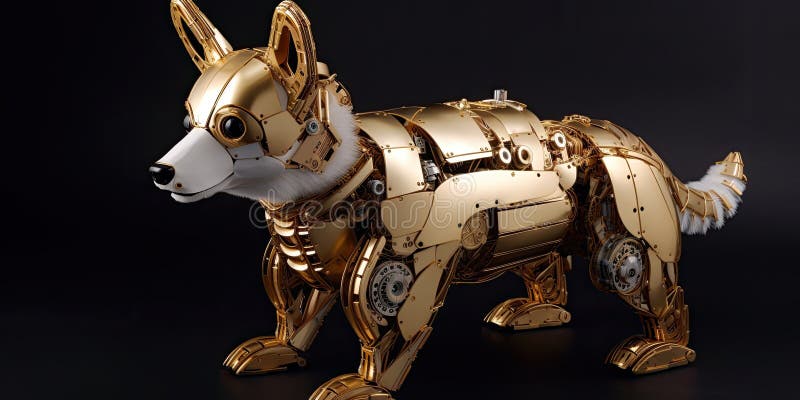 Robot cyber corgi dog stands. AI illustration stock illustration