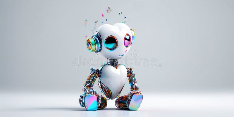Robot 3d ai avec concept coeur amour. arrière-plan lumineux généré par l'espace de copie