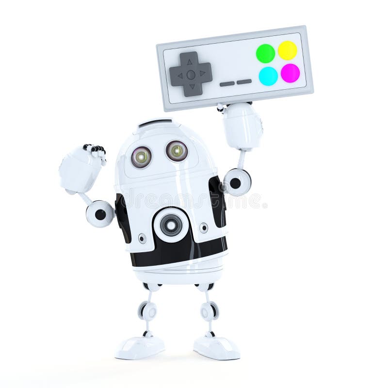 Android robot with a wireless game pad. Isolated on white. Android robot with a wireless game pad. Isolated on white
