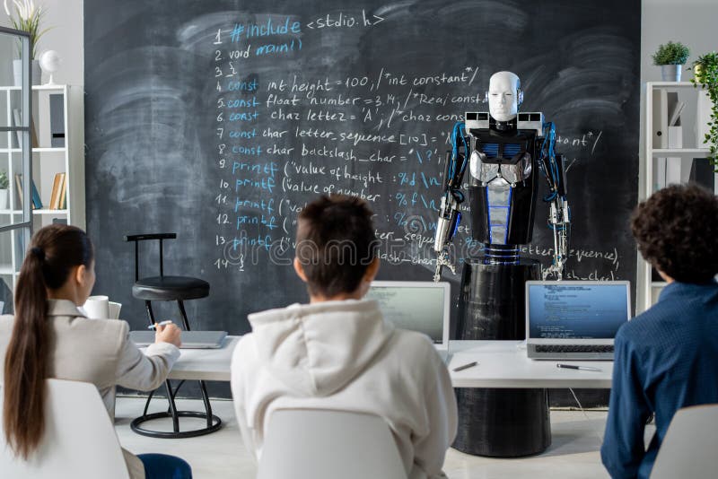 Robot De Nueva Generación Que Presenta Datos Técnicos a Un Grupo De Estudiantes Imagen de archivo - Imagen de universidad, estudiante: 173542613