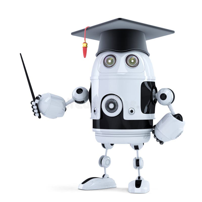 Robot del estudiante con el indicador