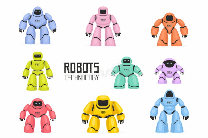 Set di Robot Colorati e Diversi illustrazione di stock