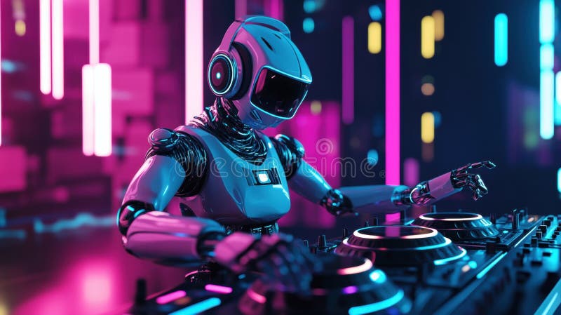 A Robot Dj Playing Music on a Turntable Stock Illustration - Illustration  of hand, virtual: 356388108
