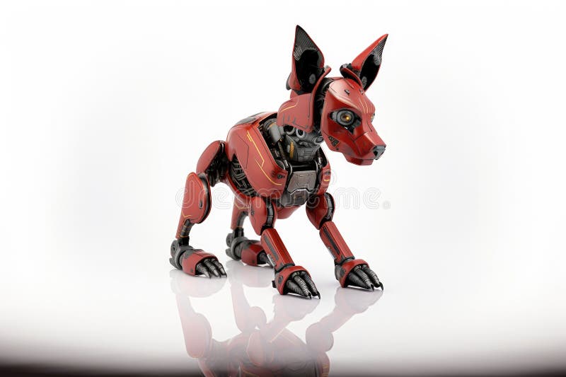 Robot dog stands on a white background, Red robot dog vector illustration