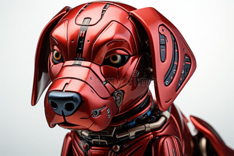 Robot dog stands on a white background, Red robot dog stock illustration