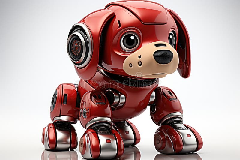 Robot dog stands on a white background, Red robot dog royalty free illustration