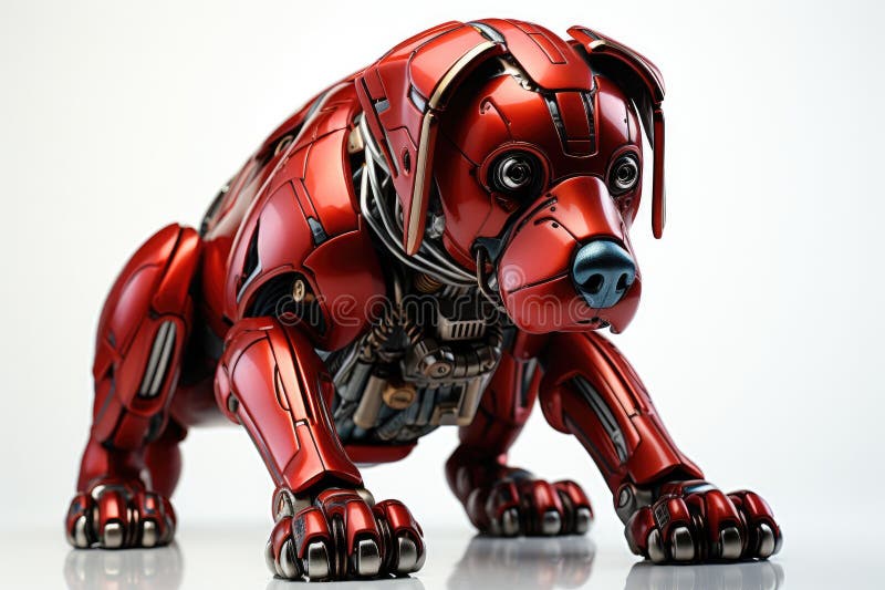 Robot dog stands on a white background, Red robot dog vector illustration