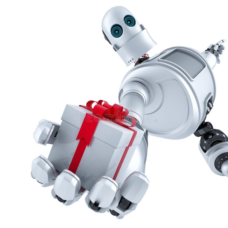 Robot donnant un boîte-cadeau D'isolement Contient le chemin de coupure