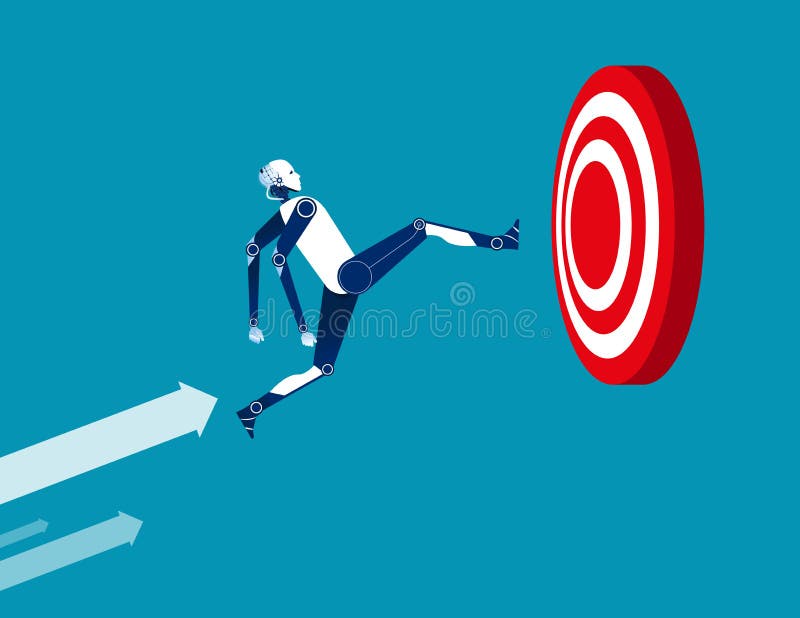 Robot ed obiettivo Illustrazione di affari di concetto Vettore piano illustrazione di stock Robot ed obiettivo Illustrazione di affari di concetto Vettore piano illustrazione di stock