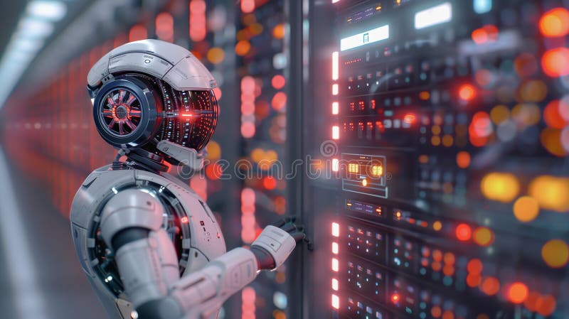 Robot efficiently manages servers in data centers for automation, maintenance, networking, and more stock photos