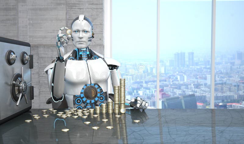 Robot Euro Coins Safe stock illustration Robot Euro Coins Safe stock illustration