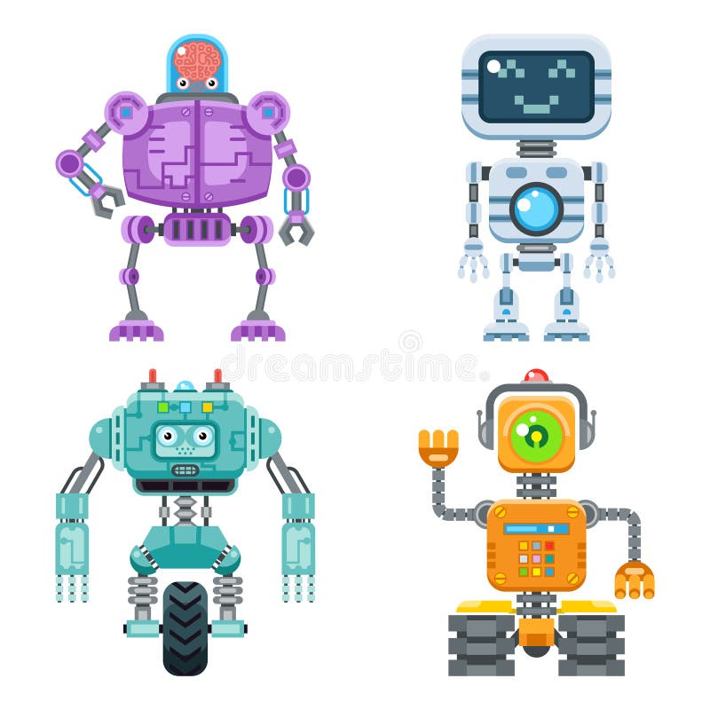 Robot flat icons vector set stock illustration